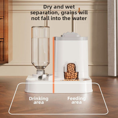 Automatic Pet Feeder and Water Dispenser Combo, 7-Day Capacity for Cats and Small Dogs, Self-Refilling Water Bowl with Gravity Flow, No Battery Needed, Modern White Design with Sturdy Base (Pink)