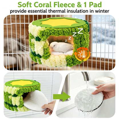 Cozy Hanging Bird Nest for Small Parrots – Warm, Soft, and Secure Hideaway with Removable Pad, Perfect for Budgies, Lovebirds, and Conures in Winter or Stress Relief (Green)