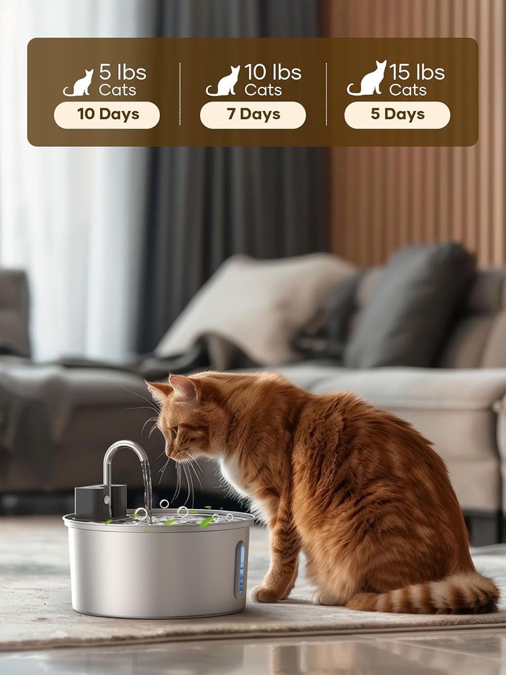 Wireless Pet Water Fountain for Cats and Small Dogs, 304 Stainless Steel, 3.2L Capacity, Rechargeable Battery, Three Flow Modes, Low Noise, Easy to Clean (D1)