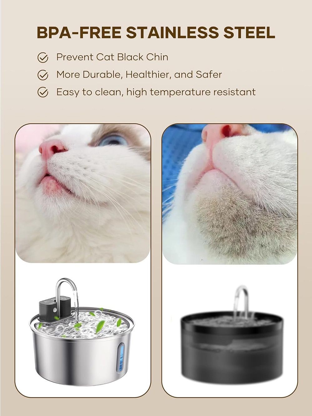 Wireless Pet Water Fountain for Cats and Small Dogs, 304 Stainless Steel, 3.2L Capacity, Rechargeable Battery, Three Flow Modes, Low Noise, Easy to Clean (D1)