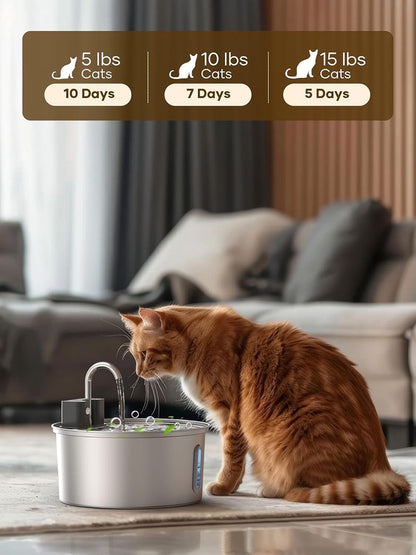 Wireless Pet Water Fountain for Cats and Small Dogs, 304 Stainless Steel, 3.2L Capacity, Rechargeable Battery, Three Flow Modes, Low Noise, Easy to Clean (D2)