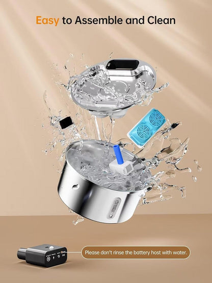 Wireless Pet Water Fountain for Cats and Small Dogs, 304 Stainless Steel, 3.2L Capacity, Rechargeable Battery, Three Flow Modes, Low Noise, Easy to Clean (D2)