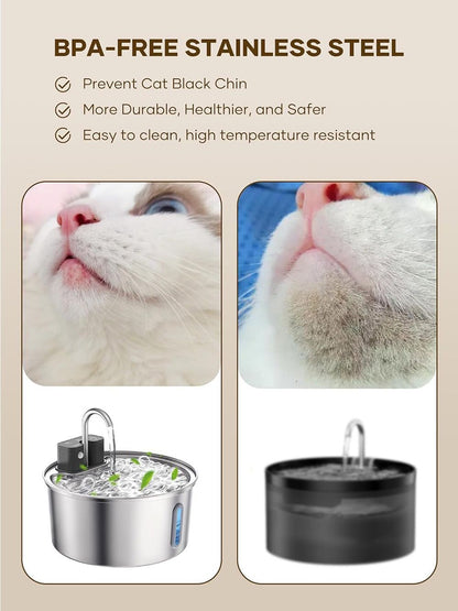 Wireless Pet Water Fountain for Cats and Small Dogs, 304 Stainless Steel, 3.2L Capacity, Rechargeable Battery, Three Flow Modes, Low Noise, Easy to Clean (D2)