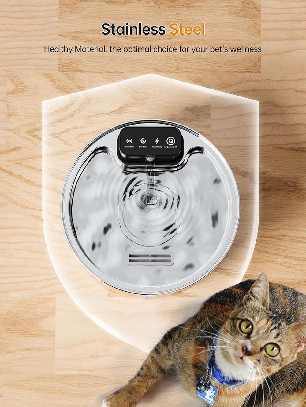 Wireless Pet Water Fountain for Cats and Small Dogs, 304 Stainless Steel, 3.2L Capacity, Rechargeable Battery, Three Flow Modes, Low Noise, Easy to Clean (D2)
