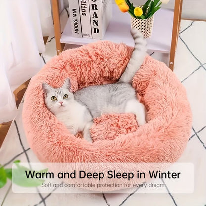 Plush Pet Nest Soft Donut Cat Bed – Cozy Round Couch for Cats and Small Dogs, Comfortable Sleeping Spot for Warmth and Deep Sleep, Suitable for Indoor Home Use (L, Grey)
