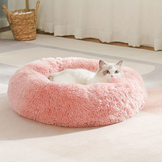 Plush Pet Nest Soft Donut Cat Bed – Cozy Round Couch for Cats and Small Dogs, Comfortable Sleeping Spot for Warmth and Deep Sleep, Suitable for Indoor Home Use (M, Green)