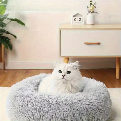 Plush Pet Nest Soft Donut Cat Bed – Cozy Round Couch for Cats and Small Dogs, Comfortable Sleeping Spot for Warmth and Deep Sleep, Suitable for Indoor Home Use (M, Green)
