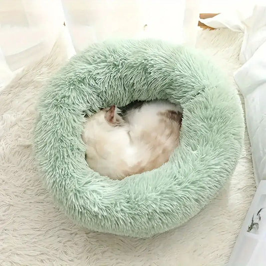 Plush Pet Nest Soft Donut Cat Bed – Cozy Round Couch for Cats and Small Dogs, Comfortable Sleeping Spot for Warmth and Deep Sleep, Suitable for Indoor Home Use (M, Grey)