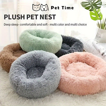 Plush Pet Nest Soft Donut Cat Bed – Cozy Round Couch for Cats and Small Dogs, Comfortable Sleeping Spot for Warmth and Deep Sleep, Suitable for Indoor Home Use (S, Green)