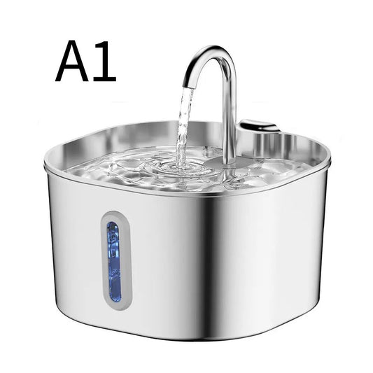 304 Stainless Steel Pet Water Fountain, 2.2L Quiet Drinking Dispenser with Dual Flow Modes, Multi-Stage Filtration for Cats & Small Dogs, USB Powered (A1)