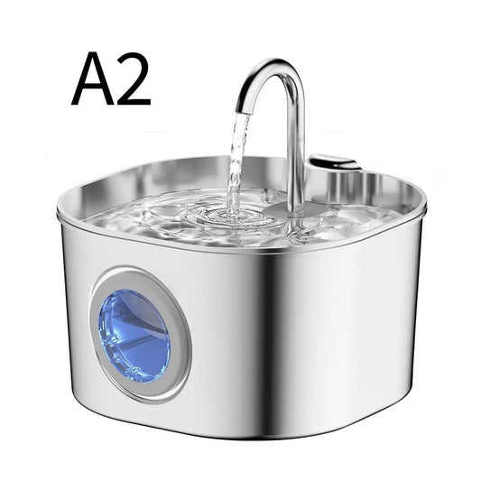304 Stainless Steel Pet Water Fountain, 2.2L Quiet Drinking Dispenser with Dual Flow Modes, Multi-Stage Filtration for Cats & Small Dogs, USB Powered (A2)