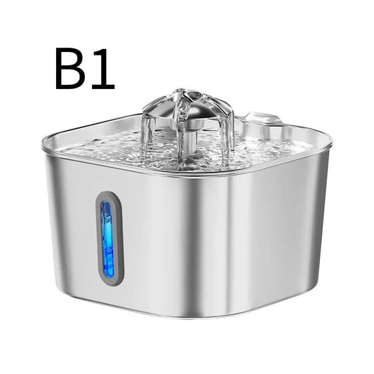 304 Stainless Steel Pet Water Fountain, 2.2L Quiet Drinking Dispenser with Dual Flow Modes, Multi-Stage Filtration for Cats & Small Dogs, USB Powered (B1)