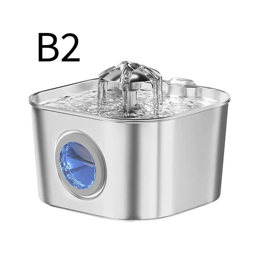 304 Stainless Steel Pet Water Fountain, 2.2L Quiet Drinking Dispenser with Dual Flow Modes, Multi-Stage Filtration for Cats & Small Dogs, USB Powered (B2)