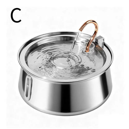 304 Stainless Steel Automatic Pet Water Fountain, 4L Cat Water Dispenser with Transparent Window, Dual Flow Modes, Activated Carbon Filter, Low Noise USB Pump for Indoor Cats and Dogs (C)