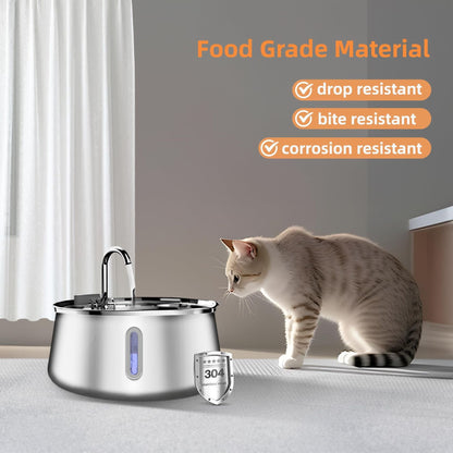 304 Stainless Steel Automatic Pet Water Fountain, 4L Cat Water Dispenser with Transparent Window, Dual Flow Modes, Activated Carbon Filter, Low Noise USB Pump for Indoor Cats and Dogs (C)