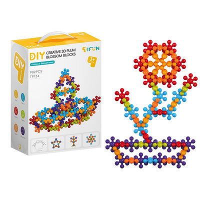 3D Plum Blossom Building Blocks for Kids – DIY Creative Puzzle Toy for Ages 3+ with 112, 302, or 902 Pieces, Safe Plastic, Reusable Storage Bag, and Idea Guide for Endless Fun (112PCS)