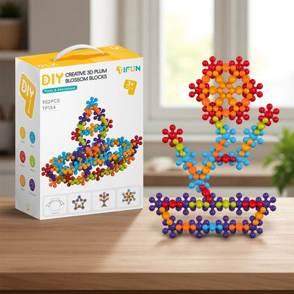 3D Plum Blossom Building Blocks for Kids – DIY Creative Puzzle Toy for Ages 3+ with 112, 302, or 902 Pieces, Safe Plastic, Reusable Storage Bag, and Idea Guide for Endless Fun (902PCS)