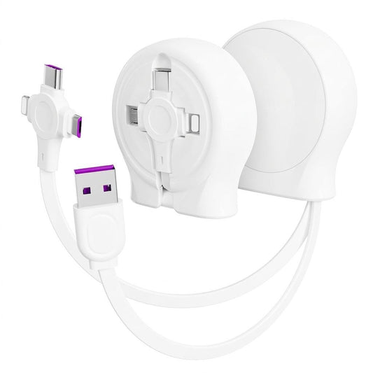 2Pack Multi Charging Retractable Cable with USB A to USB Type C/Micro USB/IP Port for Smartphone, Data Sync and Fast Charging Cord for iPhone, iPad, Samsung, Tablets, Laptop and More - White - Size 2Pack