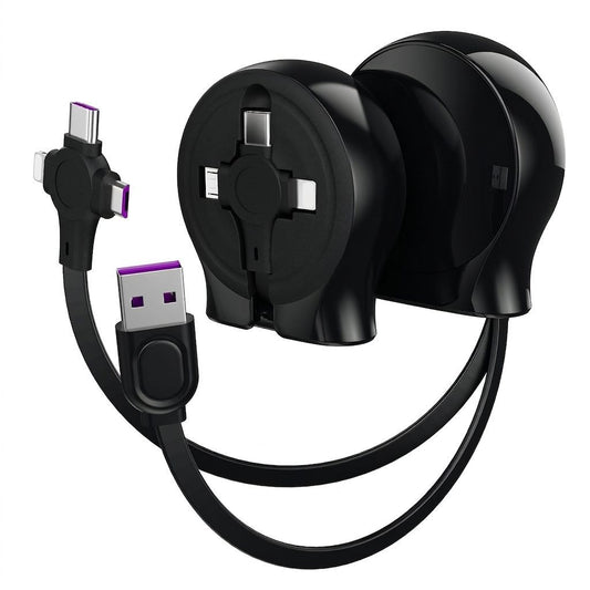 2Pack Multi Charging Retractable Cable with USB A to USB Type C/Micro USB/IP Port for Smartphone, Data Sync and Fast Charging Cord for iPhone, iPad, Samsung, Tablets, Laptop and More - Black - Size 2Pack