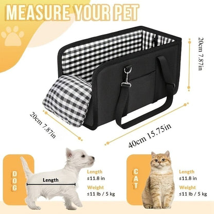 Portable Pet Car Seat for Small Dogs & Cats, Foldable Center Console Pet Bed with Safety Tether, Anti-Slip Bottom, and Removable Cushion for Safe and Comfortable Travel in SUVs, Sedans, and Vans (Grey)