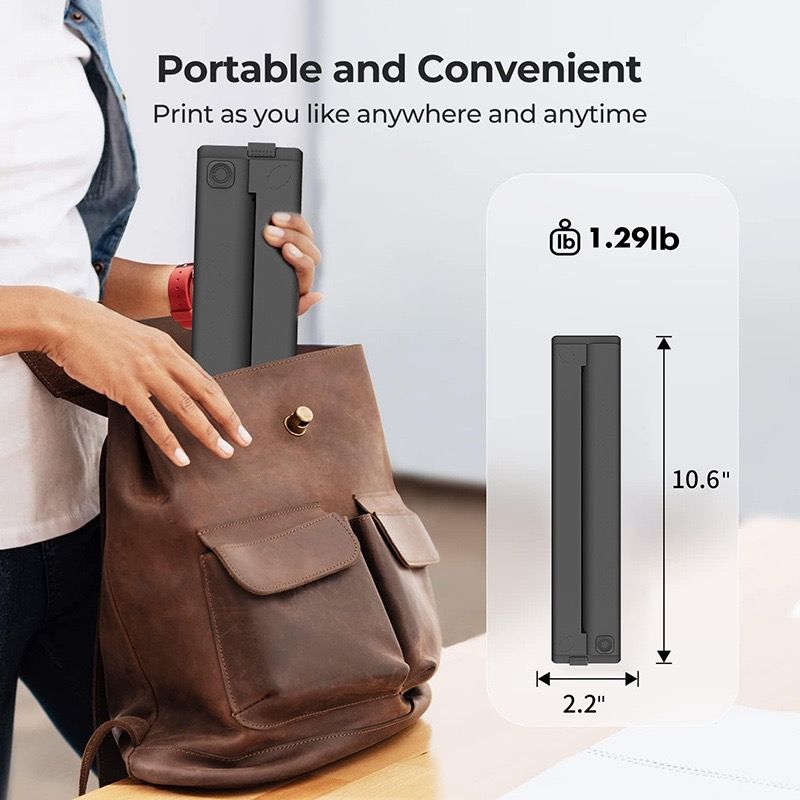Portable A4 Thermal Printer with Bluetooth Wireless Connectivity, Inkless Printing for Home, Office, and Tattoo Transfer Use on Paper and Various Media (Black)