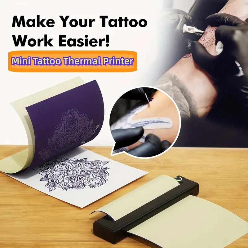 Portable A4 Thermal Printer with Bluetooth Wireless Connectivity, Inkless Printing for Home, Office, and Tattoo Transfer Use on Paper and Various Media (Black)