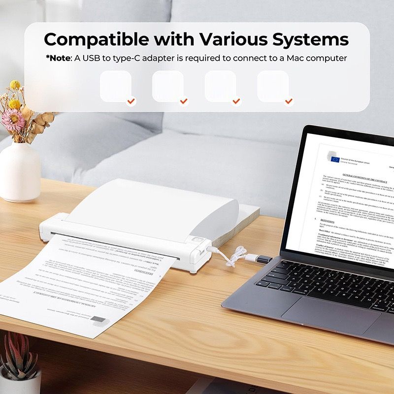 Portable A4 Thermal Printer with Bluetooth Wireless Connectivity, Inkless Printing for Home, Office, and Tattoo Transfer Use on Paper and Various Media (Black)