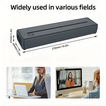 Portable A4 Thermal Printer with Bluetooth Wireless Connectivity, Inkless Printing for Home, Office, and Tattoo Transfer Use on Paper and Various Media (White)