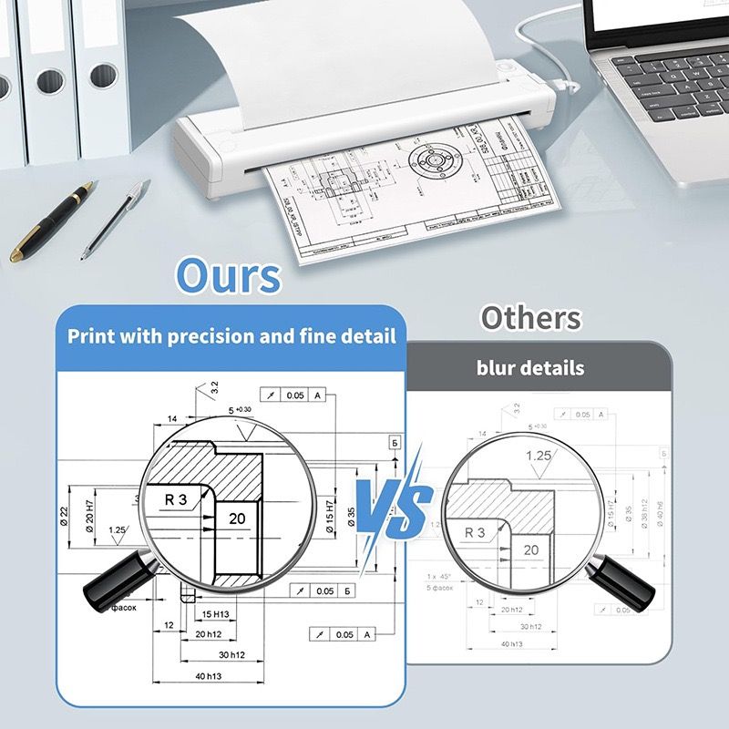 Portable A4 Thermal Printer with Bluetooth Wireless Connectivity, Inkless Printing for Home, Office, and Tattoo Transfer Use on Paper and Various Media (White)