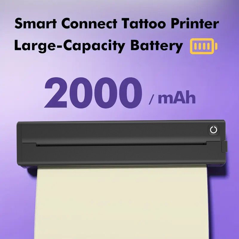 Portable A4 Thermal Printer with Bluetooth Wireless Connectivity, Inkless Printing for Home, Office, and Tattoo Transfer Use on Paper and Various Media (White)
