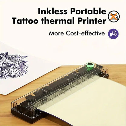 Portable A4 Thermal Printer with Bluetooth Wireless Connectivity, Inkless Printing for Home, Office, and Tattoo Transfer Use on Paper and Various Media (White)