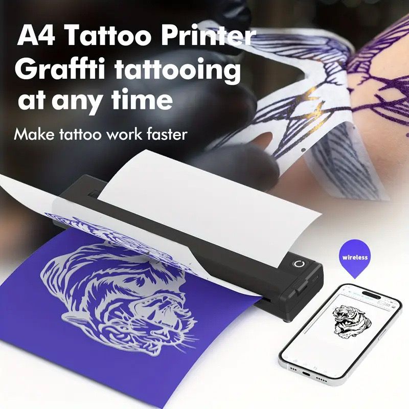 Portable A4 Thermal Printer with Bluetooth Wireless Connectivity, Inkless Printing for Home, Office, and Tattoo Transfer Use on Paper and Various Media (White)