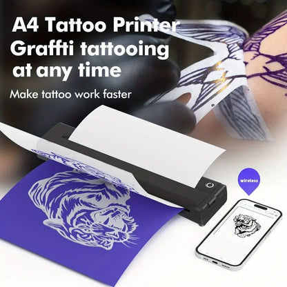Portable A4 Thermal Printer with Bluetooth Wireless Connectivity, Inkless Printing for Home, Office, and Tattoo Transfer Use on Paper and Various Media (White)