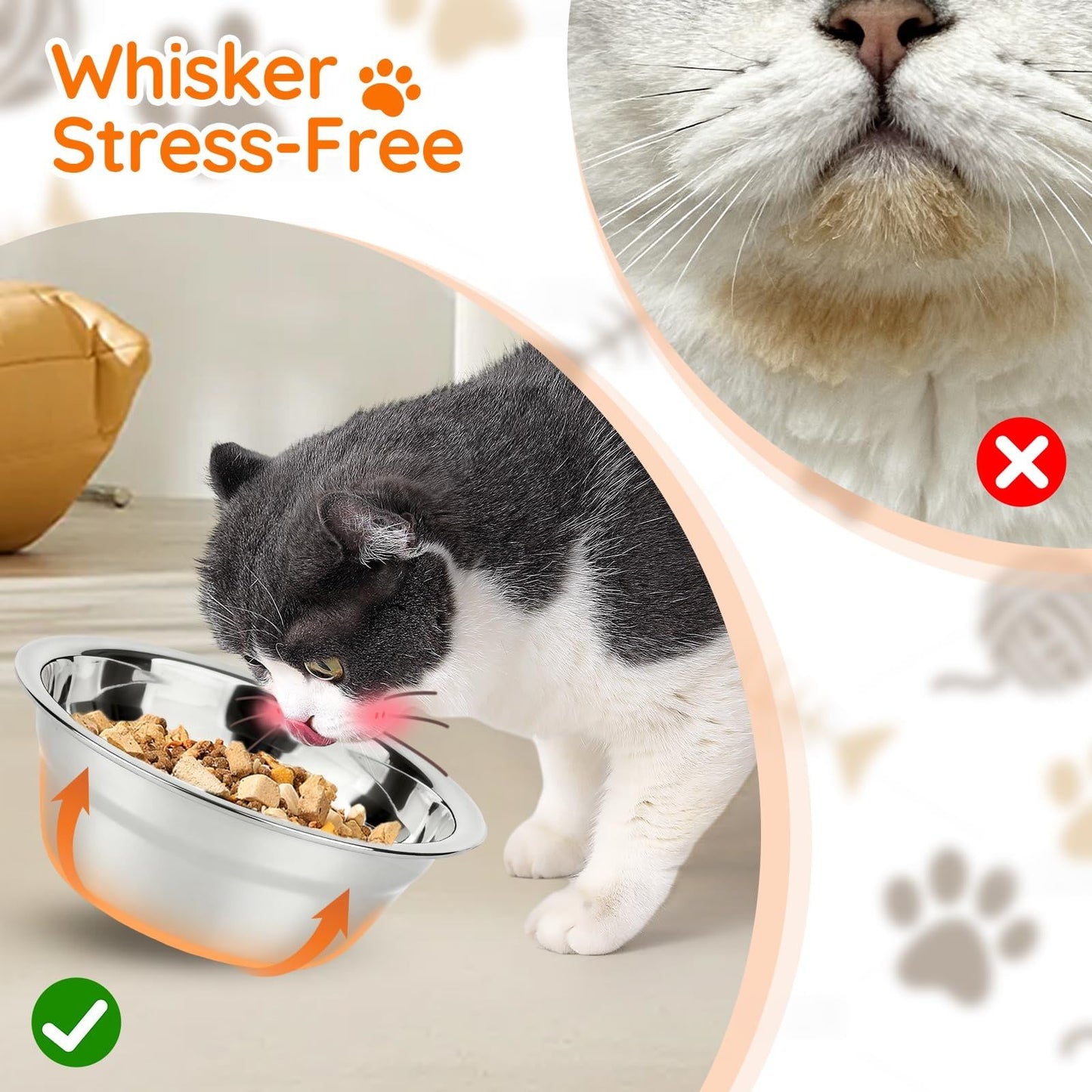 Elevated Cat Bowl Set with 3 Stainless Steel Bowls and 15° Angled Stand, Ideal for Indoor Cats and Small Dogs to Promote Healthy Eating and Digestion