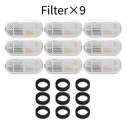 Replacement Filter Kit for Stainless Steel Pet Water Fountains – Activated Carbon & Ion-Exchange Resin 4-Layer Filtration, Removes Heavy Metals & Impurities, Compatible with Multiple Fountain Models (Filter×9)