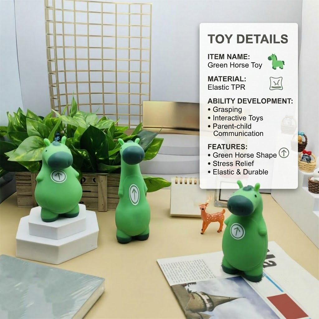 Green Horse Stress Relief Toy: Squeeze, Stretch, and Squish Your Worries Away – Cute Desktop Decor for Anxiety Relief, Fun Parent-Child Interaction, and Office Desk Fidget Play (1PCS)