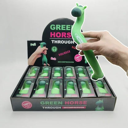 Green Horse Stress Relief Toy: Squeeze, Stretch, and Squish Your Worries Away – Cute Desktop Decor for Anxiety Relief, Fun Parent-Child Interaction, and Office Desk Fidget Play (3PCS)