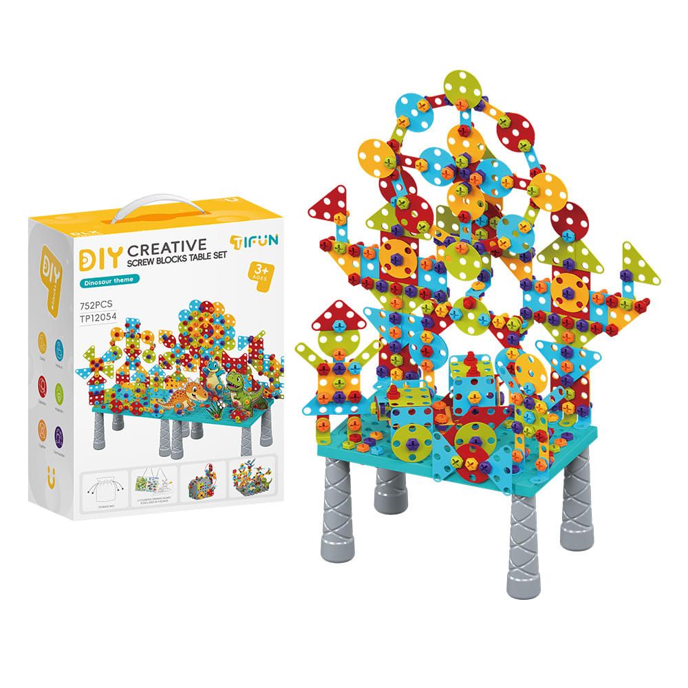 DIY Creative Screw Puzzle Building Block Table Set for Kids Ages 3+ – Educational STEM Toy with Colorful Plastic Pieces, Tools, and Bonus Drawing Board for Home Play and Skill Development (128PCS, Screw)