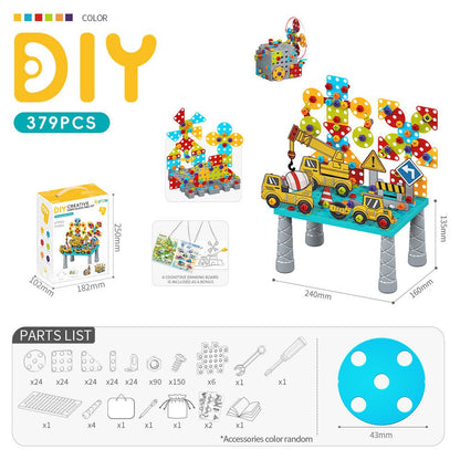 DIY Creative Screw Puzzle Building Block Table Set for Kids Ages 3+ – Educational STEM Toy with Colorful Plastic Pieces, Tools, and Bonus Drawing Board for Home Play and Skill Development (128PCS, Screw)