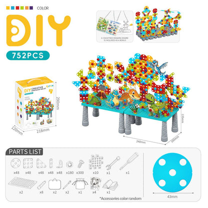 DIY Creative Screw Puzzle Building Block Table Set for Kids Ages 3+ – Educational STEM Toy with Colorful Plastic Pieces, Tools, and Bonus Drawing Board for Home Play and Skill Development (128PCS, Screw)