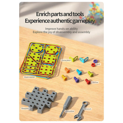 DIY Creative Screw Puzzle Building Block Table Set for Kids Ages 3+ – Educational STEM Toy with Colorful Plastic Pieces, Tools, and Bonus Drawing Board for Home Play and Skill Development (379PCS, Dinosaur)