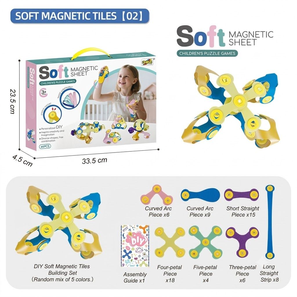Kids 3D Soft Magnetic Building Tiles Toy Set, Creative DIY Puzzle Blocks for Ages 3+ - Develops Fine Motor Skills & Imagination, Ideal Birthday Gift for Girls, Home Play STEM Learning Kit (100PCS)