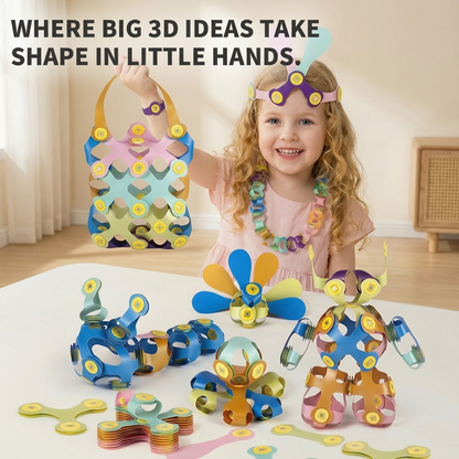 Kids 3D Soft Magnetic Building Tiles Toy Set, Creative DIY Puzzle Blocks for Ages 3+ - Develops Fine Motor Skills & Imagination, Ideal Birthday Gift for Girls, Home Play STEM Learning Kit (32PCS)