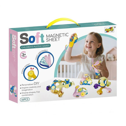 Kids 3D Soft Magnetic Building Tiles Toy Set, Creative DIY Puzzle Blocks for Ages 3+ - Develops Fine Motor Skills & Imagination, Ideal Birthday Gift for Girls, Home Play STEM Learning Kit (66PCS)