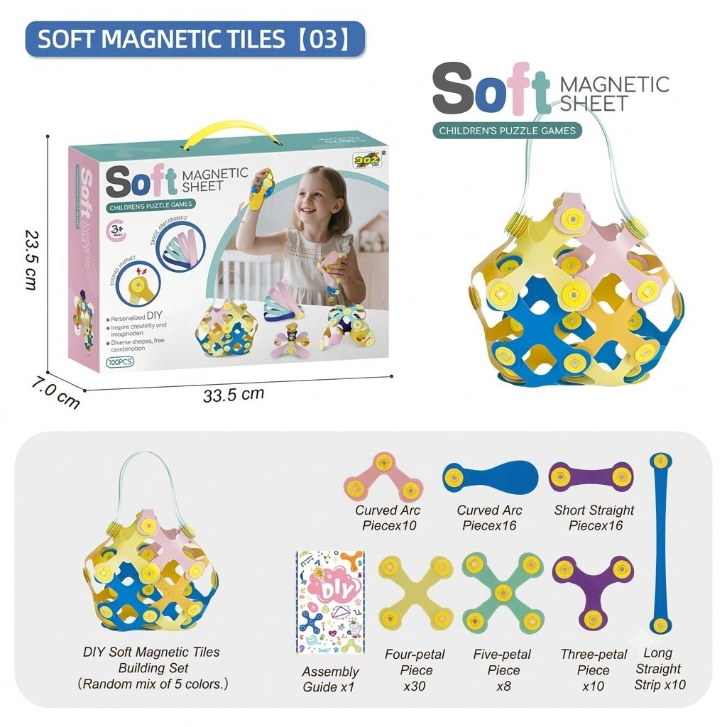 Kids 3D Soft Magnetic Building Tiles Toy Set, Creative DIY Puzzle Blocks for Ages 3+ - Develops Fine Motor Skills & Imagination, Ideal Birthday Gift for Girls, Home Play STEM Learning Kit (66PCS)