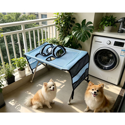 Foldable Pet Grooming Table for Cats and Small Dogs, Multi-functional Care Station with Mesh Bed, Storage Pockets, and Adjustable Restraint Straps for Nail Trimming, Hair Brushing, Bathing, and Ear Cleaning (Black)