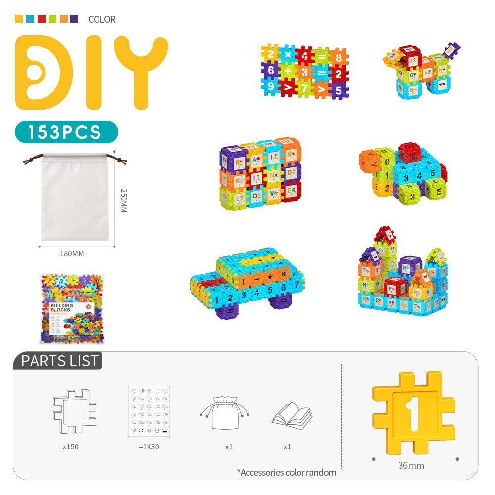 Creative DIY Puzzle Building Blocks Set for Kids Ages 3+ – Colorful Snap-Together Squares for Early Learning, Alphabet & Number Recognition, and Fun 3D Shape Construction at Home (727PCS)