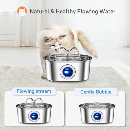 304 Stainless Steel Pet Water Fountain, 3.2L Oval Design with Dual Water Flow, Ultra-Quiet Automatic Circulating Filtered Drinking Station for Cats and Dogs, USB Powered (Adapter Not Included), Dishwasher Safe (A)