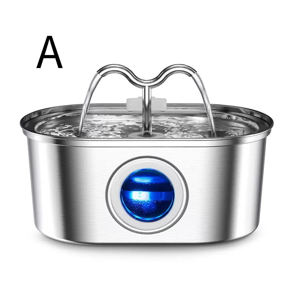 304 Stainless Steel Pet Water Fountain, 3.2L Oval Design with Dual Water Flow, Ultra-Quiet Automatic Circulating Filtered Drinking Station for Cats and Dogs, USB Powered (Adapter Not Included), Dishwasher Safe (B)