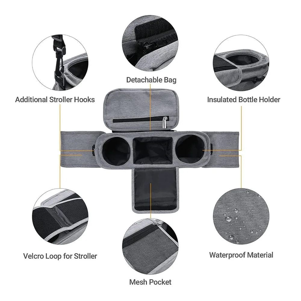 Multifunctional Stroller Organizer Bag – Universal Hanging Storage Pouch with Insulated Bottle Holder, Detachable Pouch, and Adjustable Straps, Doubles as a Crossbody Diaper Bag for On-the-Go Convenience (Avocado Check)
